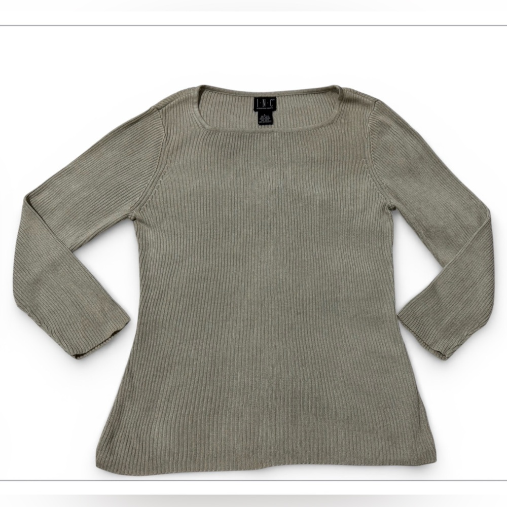 INC Women's Silk/ Rayon Ribbed Sweater - Beige Size:L